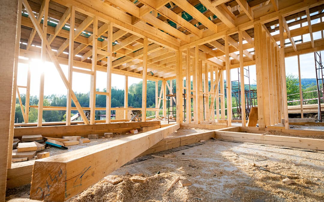 Interior Frame Of New Wooden House Under Construction